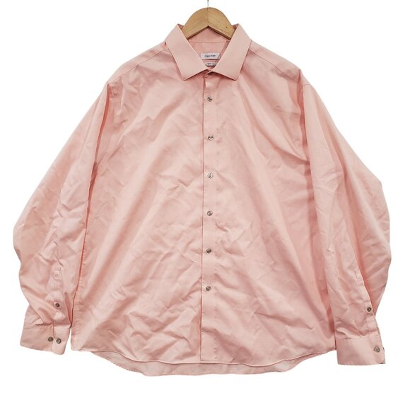 Calvin Klein Mens Regular Fit Performance Non Iron Pink Button Down Shirt Office - Picture 1 of 7